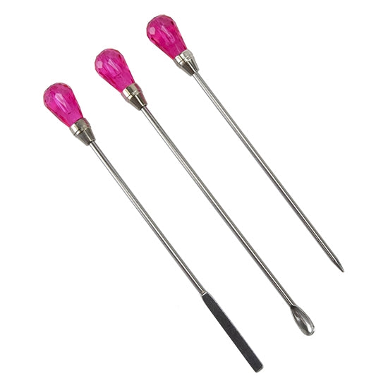 3 Clay Shaper, Epoxy Tool or inlay metal tools tools with clear pink plastic tops