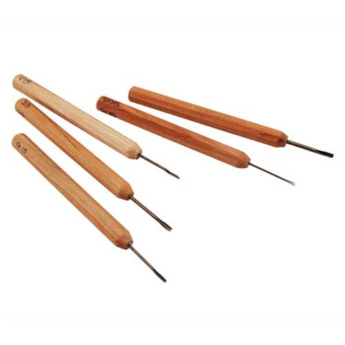 Micro Carving Tool - Dockyard Carver Set of 5 with wood handles  Drake Carver - 1.5mm U Gouge Dockyard Carver - 2mm Gouge Dockyard Carver - 1.5mm V Gouge Dockyard Carver - 75 Degree V Gouge Dockyard Carver - 1.5mm Skew