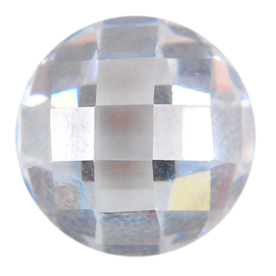 Cubic Zirconia - White Diamond - Cabochon Round - Checkerboard