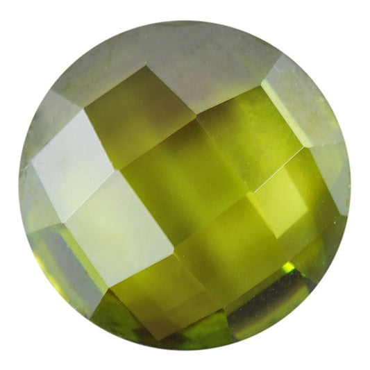 Cubic Zirconia - Olivine - Cabochon Round - Checkerboard