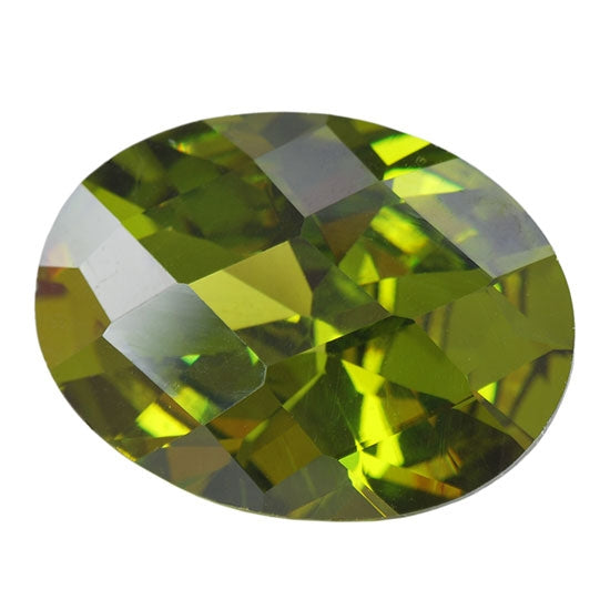 Cubic Zirconia - Olivine - Oval - Checkerboard