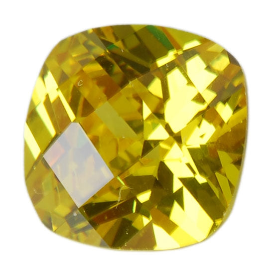 Cubic Zirconia - Yellow Diamond - Cushion - Checkerboard