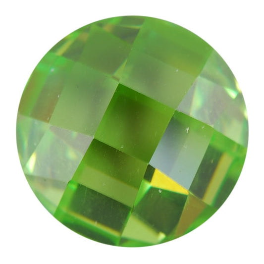 Cubic Zirconia - Green Apple - Cabochon Round - Checkerboard