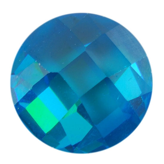 Cubic Zirconia - Blue Topaz - Cabochon Round - Checkerboard