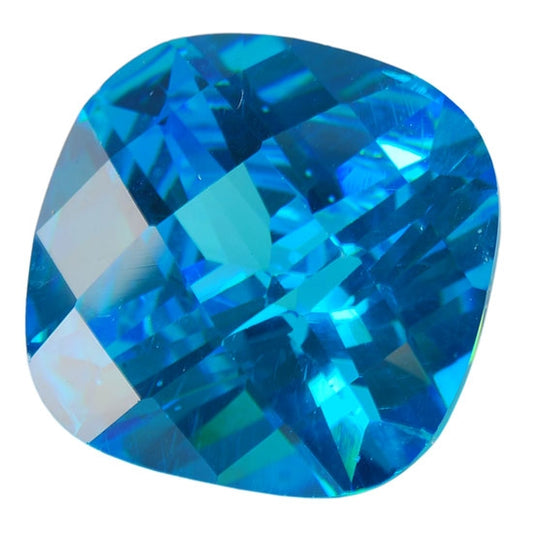 Cubic Zirconia - Blue Topaz - Cushion - Checkerboard