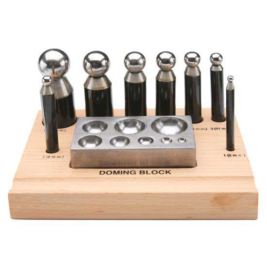 Dapping Set - Essentials - 8 Piece with Block Basic dapping set includes 8 hardened steel punches, 2" dapping block and beautifully made wooden stand