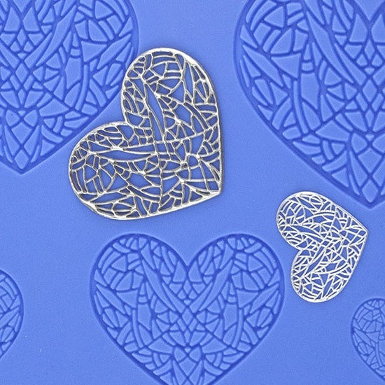 blue Delicate Element Texture - Stained Glass Heart with silver samples