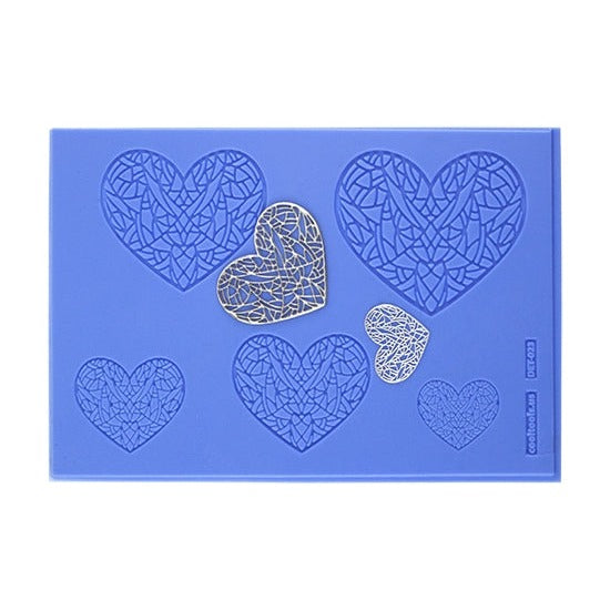 blue Delicate Element Texture - Stained Glass Heart with silver samples