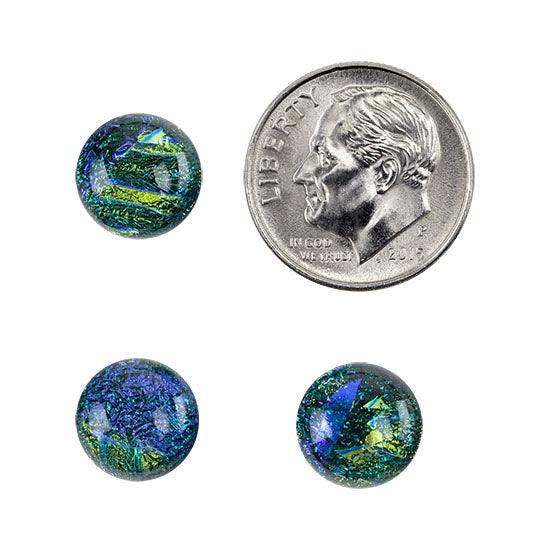 3 Dichroic Cabochons - Green Small - 6mm to 10mm with dime