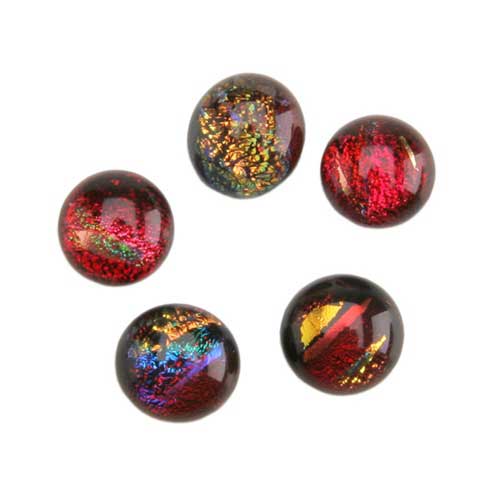 5 Dichroic Cabochons - Red Small - 6mm to 10mm