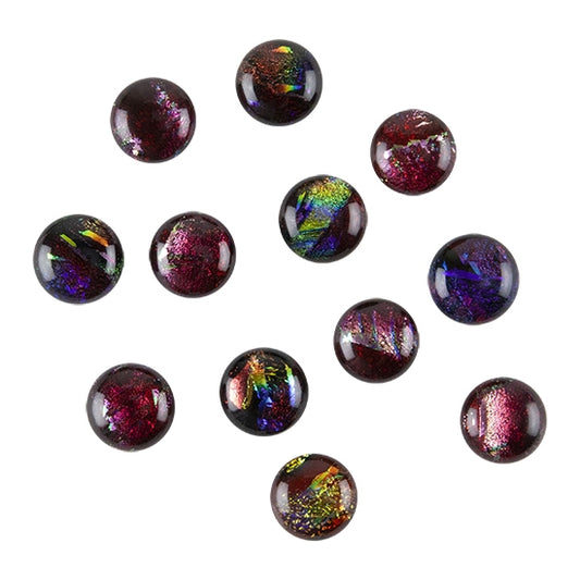 12 Dichroic Cabochons - Red Medium - 12mm to 16mm