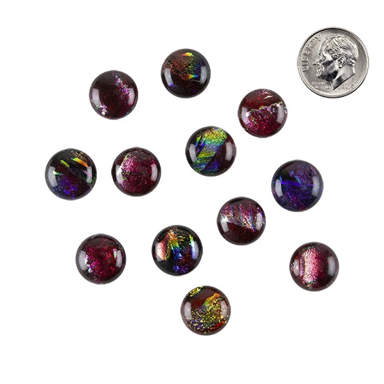 12 Dichroic Cabochons - Red Medium - 12mm to 16mm with dime