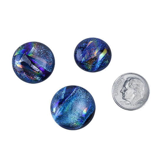 3 Dichroic Cabochons - Blue Large - 16mm to 20mm with dime