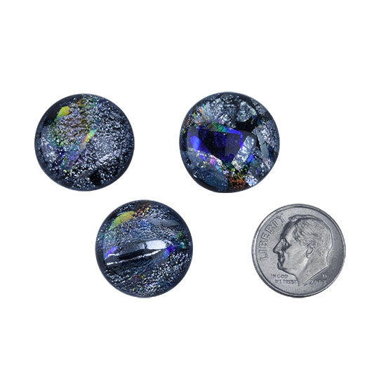 3 Dichroic Cabochons - Silver Large - 16mm to 20mm with dime