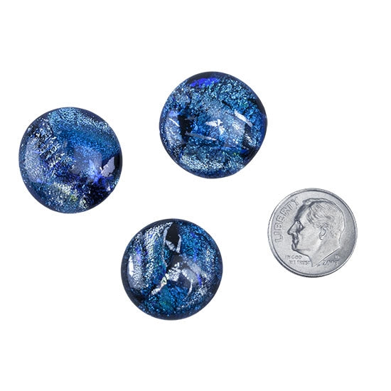 3 Dichroic Cabochons - Light Blue Large - 16mm to 20mm with dime