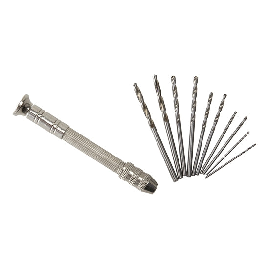 metal Hand Drill Set - 11 Piece This handy little set comes with 10 drills for any project. Comes with 2 drill bits of each of the following sizes: 1mm, 1.5mm, 2mm, 2.5mm, 3mm.