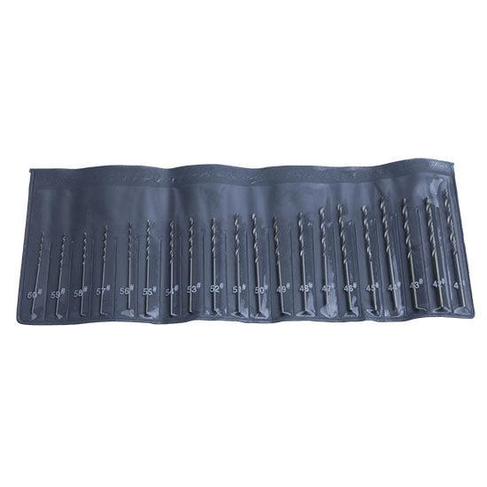 Drill Set with Pouch - #41 - #60 - 20 Piece This 20-piece high speed steel set includes one each of # 41 through 60 in a pouch that's numbered for easy identification.