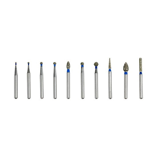 Micro Diamond Burs - Set/10 Set of 10 Micro Diamond Burs. This set includes the following Standard Grit 2 Pieces: BR-30, BR-31, BR-40, BR-41, BR-45, BR-49, FO-25, FO-32, SF-21, and TC-26.