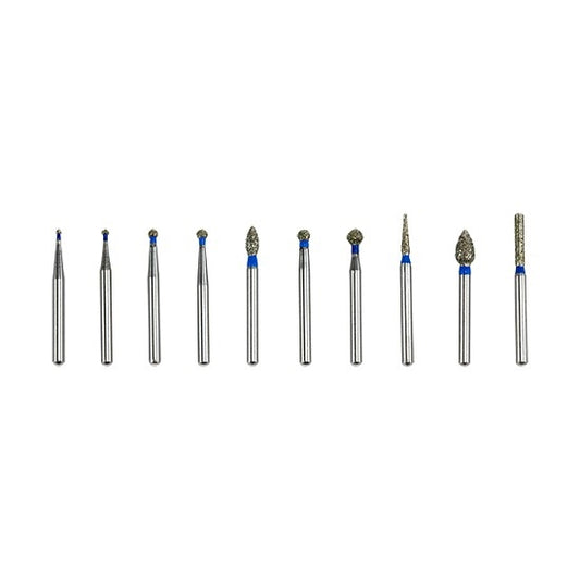 Micro Diamond Burs - Set/10 Set of 10 Micro Diamond Burs. This set includes the following Standard Grit 2 Pieces: BR-30, BR-31, BR-40, BR-41, BR-45, BR-49, FO-25, FO-32, SF-21, and TC-26.