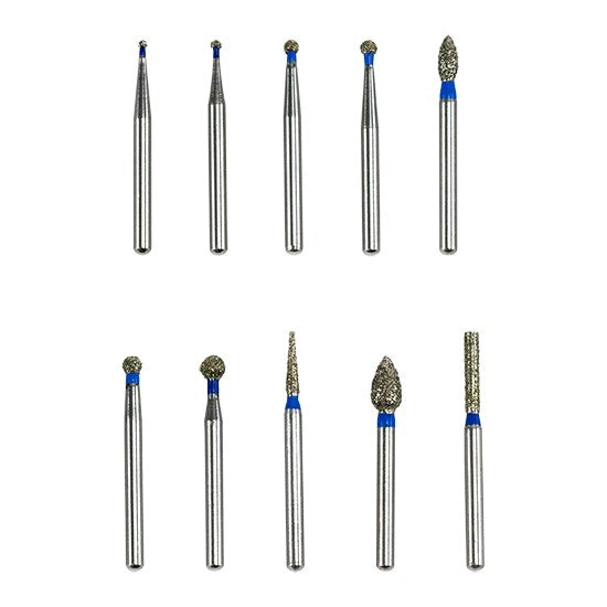 Micro Diamond Burs - Set/10 Set of 10 Micro Diamond Burs. This set includes the following Standard Grit 2 Pieces: BR-30, BR-31, BR-40, BR-41, BR-45, BR-49, FO-25, FO-32, SF-21, and TC-26.