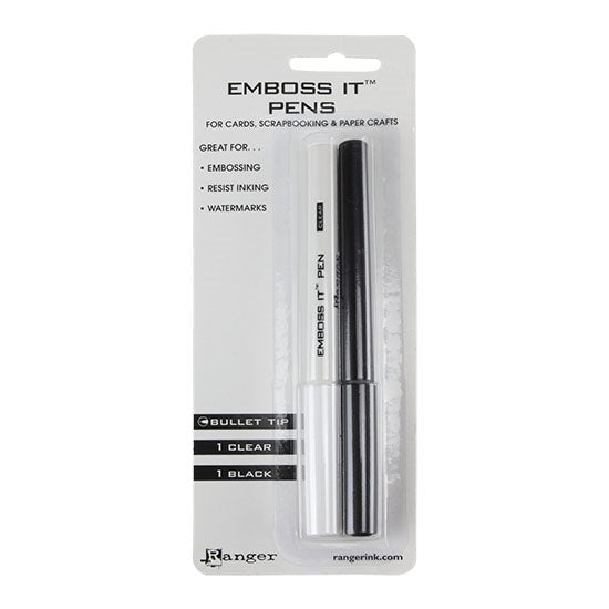 Emboss It Embossing Pens Emboss It Pens contain a specially formulated ink that works with Embossing Powders. The ink stays wet on paper to allow working time to create your design and add your choice of powder. Set includes 1 black and 1 clear bullet tip pen.