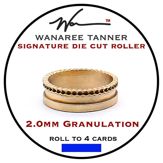 Wanaree Tanner Die Cut Roller Head - 2.0mm Granulation Strip This Heirloom quality Die Cut Tool head is fashioned in sturdy, luminous bronze. Made to work with the Die Cut Roller handle. It is calibrated to both sculpt and cut unique dimensional ornamental elements in one fluid application.