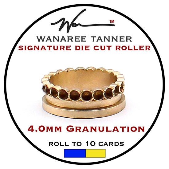 Wanaree Tanner Die Cut Roller Head - 4.0mm Granulation Strip This Heirloom quality Die Cut Tool head is fashioned in sturdy, luminous bronze. Made to work with the Die Cut Roller handle. It is calibrated to both sculpt and cut unique dimensional ornamental elements in one fluid application.