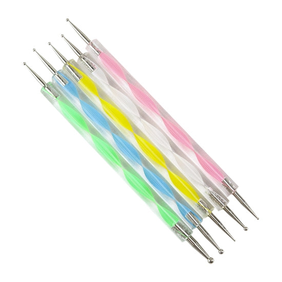 Double-Ended Steel Ball Tip Sculpting Tools  Use these Ball Tip Sculpting Tools to sculpt your clay into the masterpiece that you envision. These tools are double ended with a variety of sizes, and feature colored ribbon handle easy to find on your bench. Use as a ball burnisher too! Set of 5 tools.