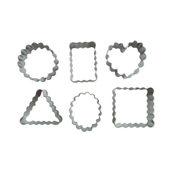 metal Shape Cutter Set - Crinkle Geometric Cut seamless shapes quick and easy with these nifty shape cutters. Rub a little ClayMate or CoolSlip on the edge of the cutter lip to keep the clay from sticking. This set comes with all pieces shown in photo. Set of 6 cutters.