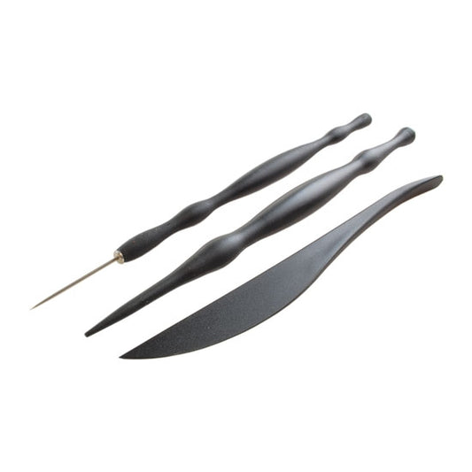 Sculpey Tools™ Clay Tool Starter Set Needle End Pointer to create lines, small holes, textures, fine details and patterns. Use the other end of the needle tool to add detail. Use Knife end to create lines, patterns and cut clay. Flat end easily smooths, blends and adds patterns and details to clay.