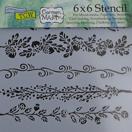 Design Stencil - Fanciful Borders Enhance your enamel with our Design Stencils for Enameling.  Add flair and dimension to your enamel creations. Easy to clean and reuse! Emboss clay to create texture. Stencil is 6" x 6"