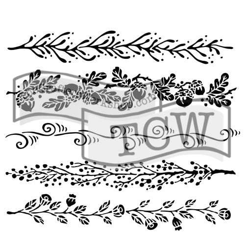 Design Stencil - Fanciful Borders Enhance your enamel with our Design Stencils for Enameling.  Add flair and dimension to your enamel creations. Easy to clean and reuse! Emboss clay to create texture. Stencil is 6" x 6"