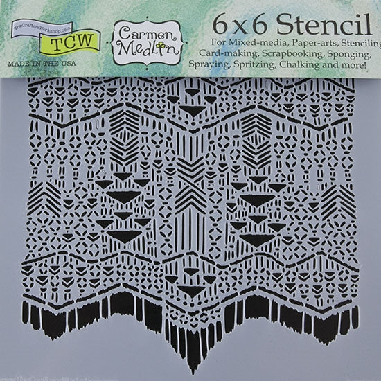 Design Stencil - Macrame Enhance your enamel with our Design Stencils for Enameling.  Add flair and dimension to your enamel creations. Easy to clean and reuse! Emboss clay to create texture. Stencil is 6" x 6"