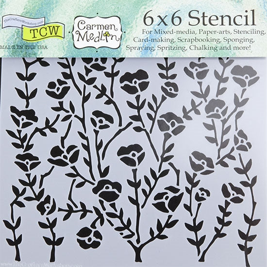 Design Stencil - Wild Blooms Enhance your enamel with our Design Stencils for Enameling.  Add flair and dimension to your enamel creations. Easy to clean and reuse! Emboss clay to create texture. Stencil is 6" x 6"