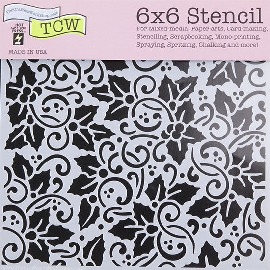 Design Stencil - Holly Background Enhance your enamel with our Design Stencils for Enameling.  Add flair and dimension to your enamel creations. Easy to clean and reuse! Emboss clay to create texture. Stencil is 6" x 6"