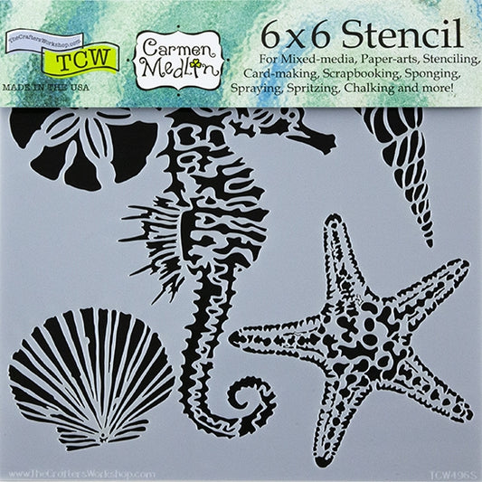 Design Stencil - Sea Creatures Enhance your enamel with our Design Stencils for Enameling.  Add flair and dimension to your enamel creations. Easy to clean and reuse! Emboss clay to create texture. Stencil is 6" x 6"