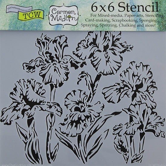 Design Stencil - Irises Enhance your enamel with our Design Stencils for Enameling.   Add flair and dimension to your enamel creations.  Easy to clean and reuse! Emboss clay to create texture. Stencil is 6" x 6"