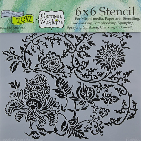 Design Stencil - Asian Floral Enhance your enamel with our Design Stencils for Enameling.  Add flair and dimension to your enamel creations. Easy to clean and reuse! Emboss clay to create texture. Stencil is 6" x 6"