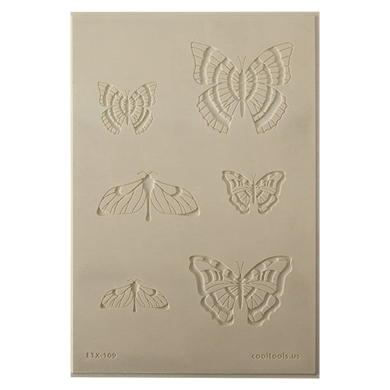 Jewelry Artist Elements - Texture - Butterfly 2. Embossed elements. Impress clay, then use a Jewelry Shape Template for the shape or cut out with a needle tool. Jewelry Artist Elements are flexible, washable and can be used with any soft clay. Spritz with CoolSlip or dust on Dry Powder Release for stick-free impressions when using metal clay and polymer clay.