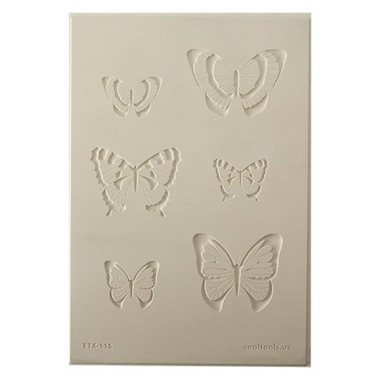 Jewelry Artist Elements - Texture - Butterfly 5. Embossed elements. Impress clay, then use a Jewelry Shape Template for the shape or cut out with a needle tool. Jewelry Artist Elements are flexible, washable and can be used with any soft clay. Spritz with CoolSlip or dust on Dry Powder Release for stick-free impressions when using metal clay and polymer clay.