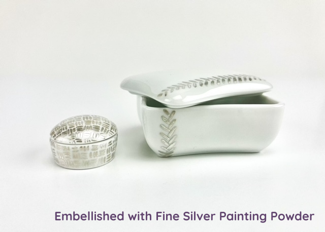 silver painted on porcelain trinket boxs