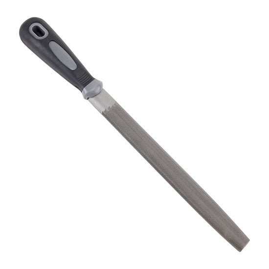 Half Round File 8" This half-round file is made of heat-treated high carbon steel for durability. Textured rubberized PVC handle for a firm grip