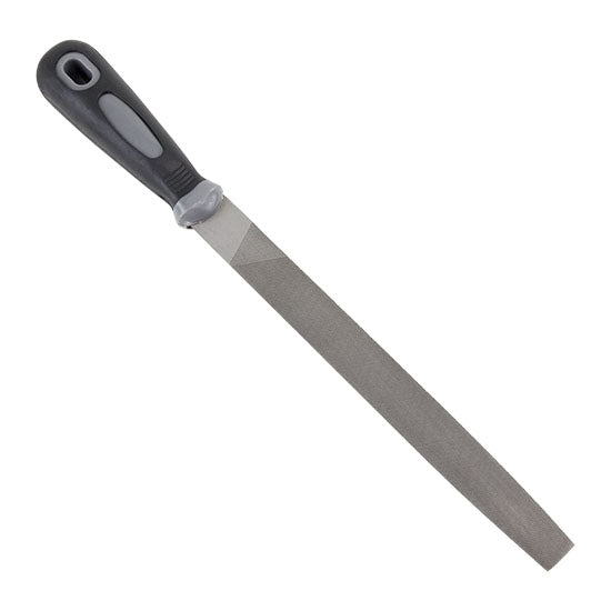 Half Round File 8" This half-round file is made of heat-treated high carbon steel for durability. Textured rubberized PVC handle for a firm grip