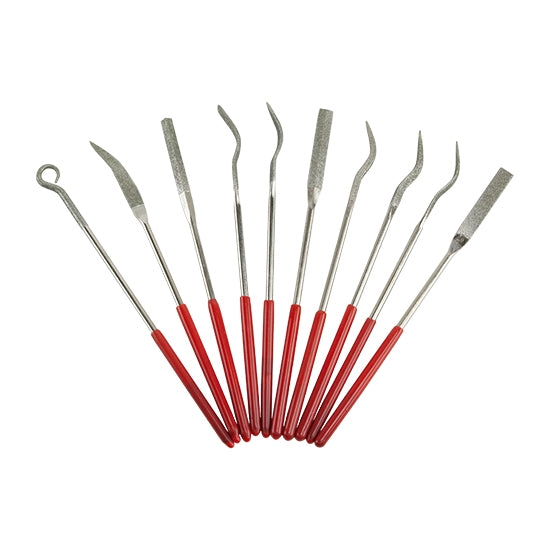 Steel Diamond File  and Burnishing Tools - Set of 10 with red handles