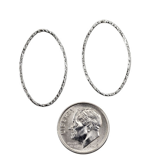 Sterling Silver Textured Oval Link Closed 17 x 27mm - Pkg/2 with dime