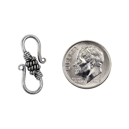 Sterling Silver Bali Style S Hook 10 x 25mm - Pkg/1 with dime