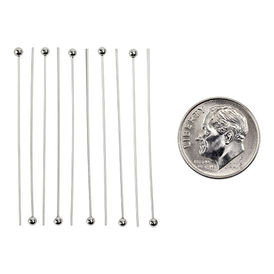 Sterling Silver 24 gauge Head Pin with 2mm Ball - 1-1/2inch - Pkg/10 with dime