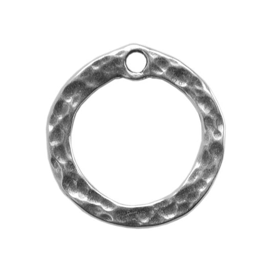 Silver Plate Charm - Hammered Circle 13.3mm Pkg/1