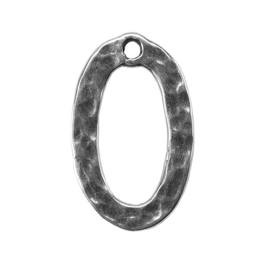 Silver Plate Charm - Hammered Oval 14.8mm X 9.2mm Pkg/1