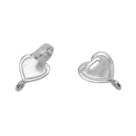 Silver Plate Hook & Eye Clasp - Mini Flat Heart - 1 Set